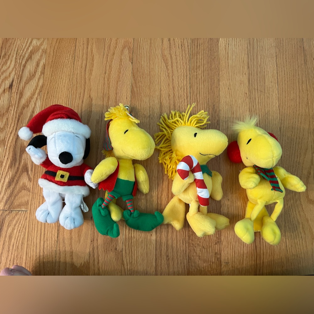 Peanuts Snoopy and Woodstock Plush Set - Red, Green, Yellow hallmark Christmas